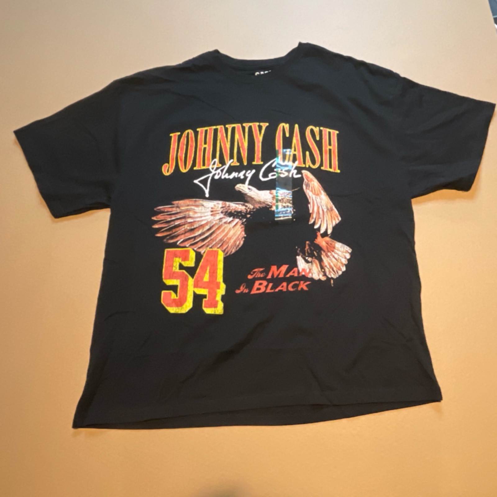Johnny Cash Ring of Fire Graphic T-Shirt Black Cotton Crew Neck Men's Size M gallery
