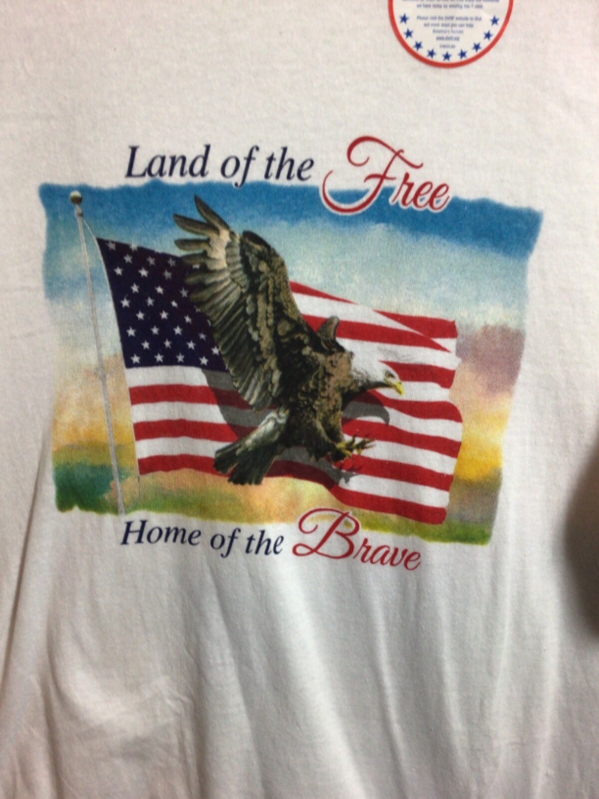land of the Free Home of the Brave Flag/Eagle White T Shirt Disabled Veterans L gallery