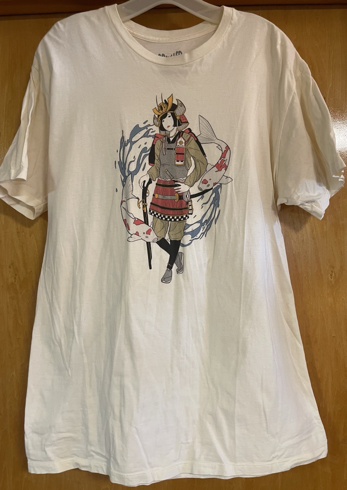 POPKILLER, SCI FI GIRL KOI SAMURAI, Classic Tee, Very Pale Yellow, NWOT