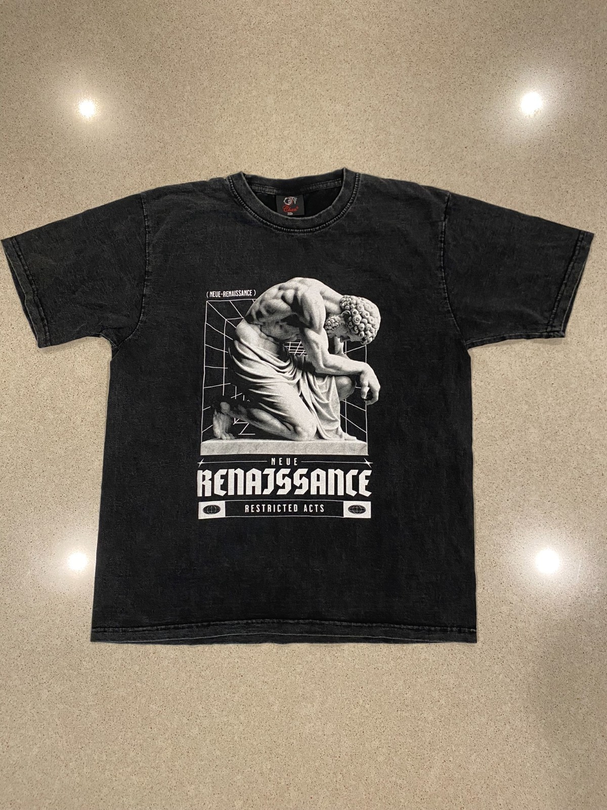 Acid Washed – ‘Roman Statue’ Unisex T-Shirt – 100% Cotton – Size Large