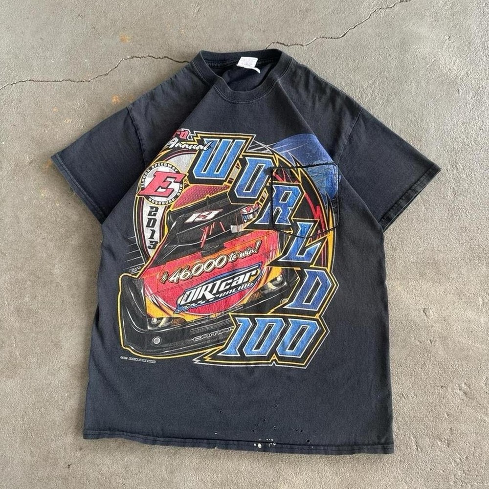 Vintage 2000s Y2K racing graphic front and back pocket tee shirt Size Medium