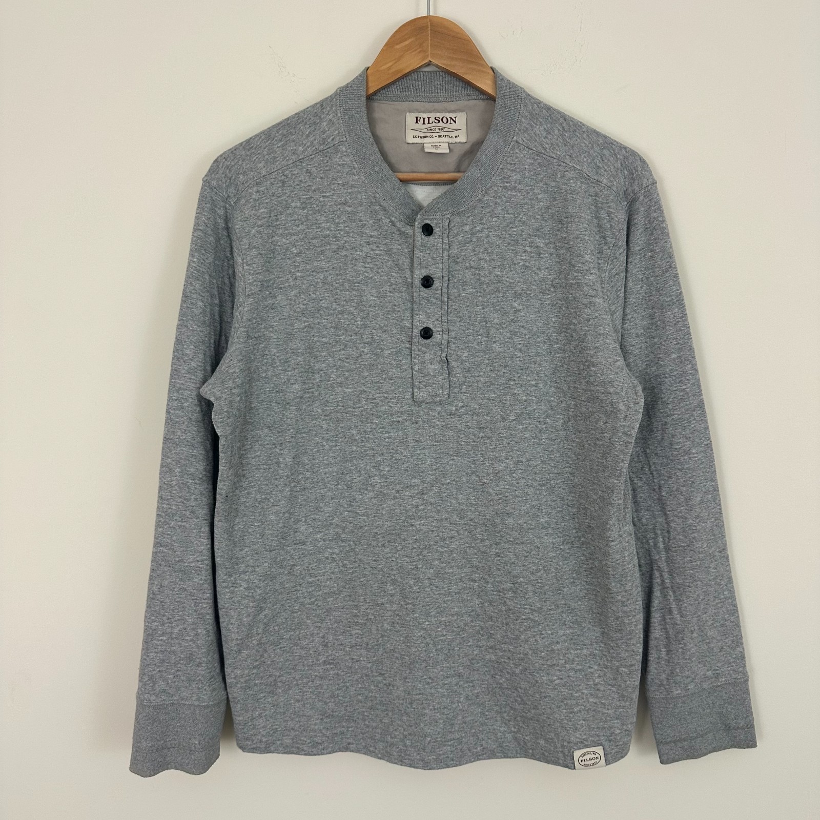 Filson Double Layer Henley Shirt Heather Gray Cotton Long Sleeve Mens Medium gallery