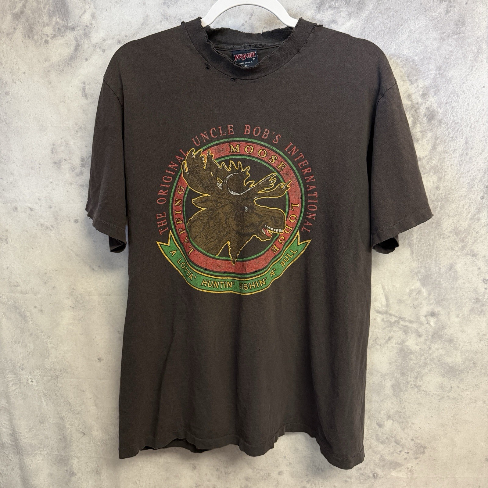 Vintage 90s Hunting Fishing Moose Lodge T Shirt Mens XL JanSport USA gallery