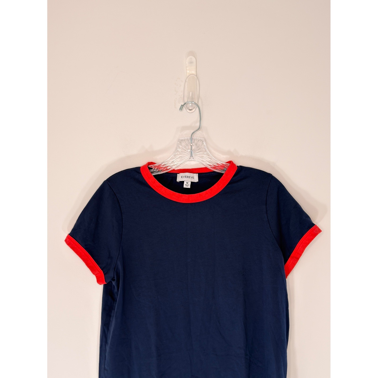 Evereve Ever Ringer Tee Shirt Navy Red Short Sleeve Casual Classic Medium gallery