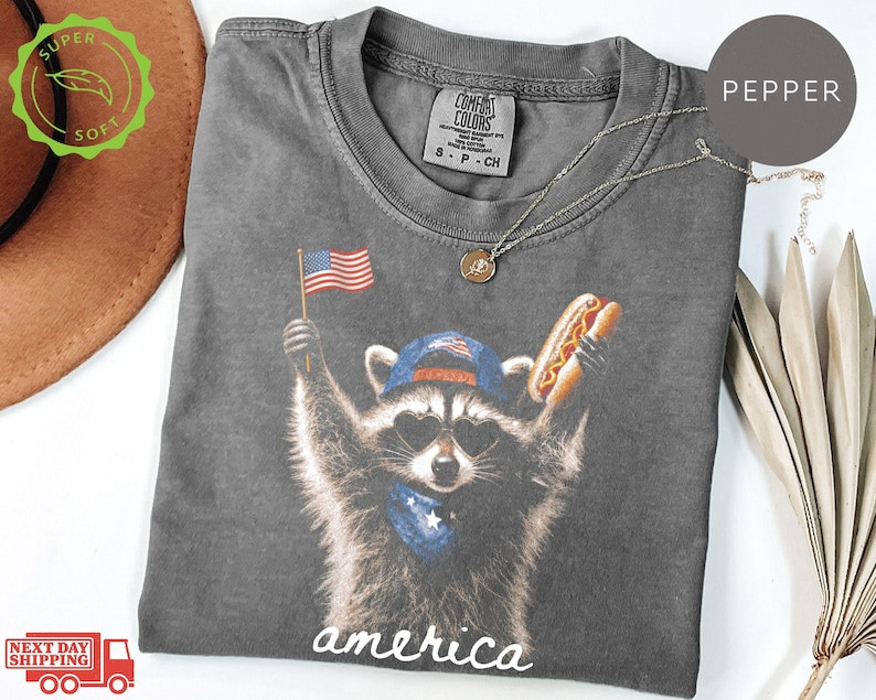 Comfort Colors Feral Raccoon Shirt Patriotic USA Funny 4th of July Tee gallery