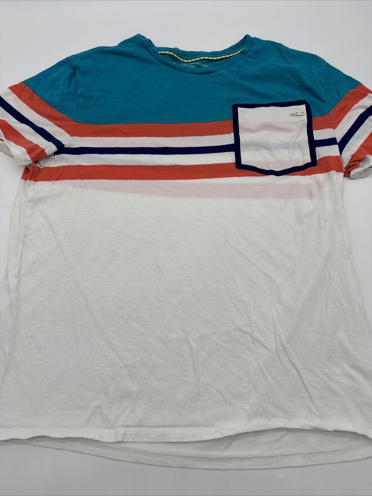 Tommy Hilfiger T-Shirt Men Large Striped Pockets Zipper…#3998