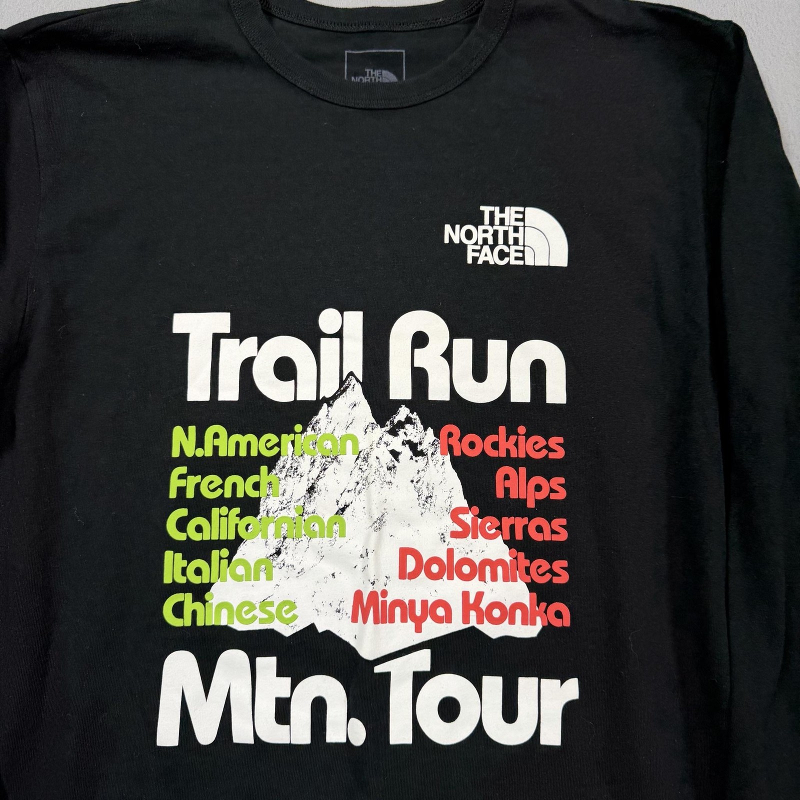 The North Face Shirt Mens Large Black Long Sleeve Trail Run Mtn Tour Graphic gallery