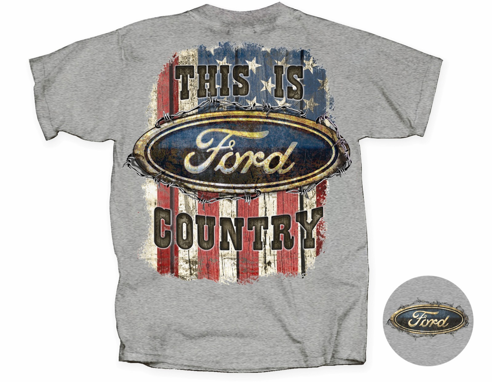 Joe Blow T’s This Is Ford Country Western Flag Barbed Wire Men’s Gray T-Shirt
