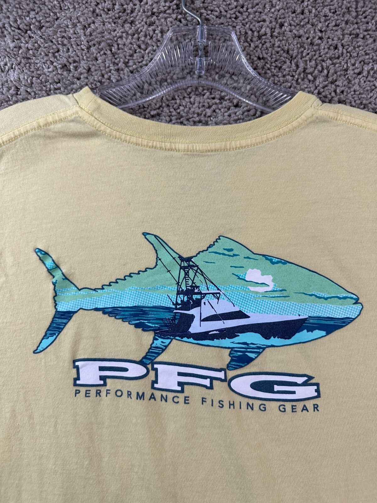 Columbia PFG Shirt Mens Large Yellow Blue Sport Fisherman Short Sleeve FLAW gallery
