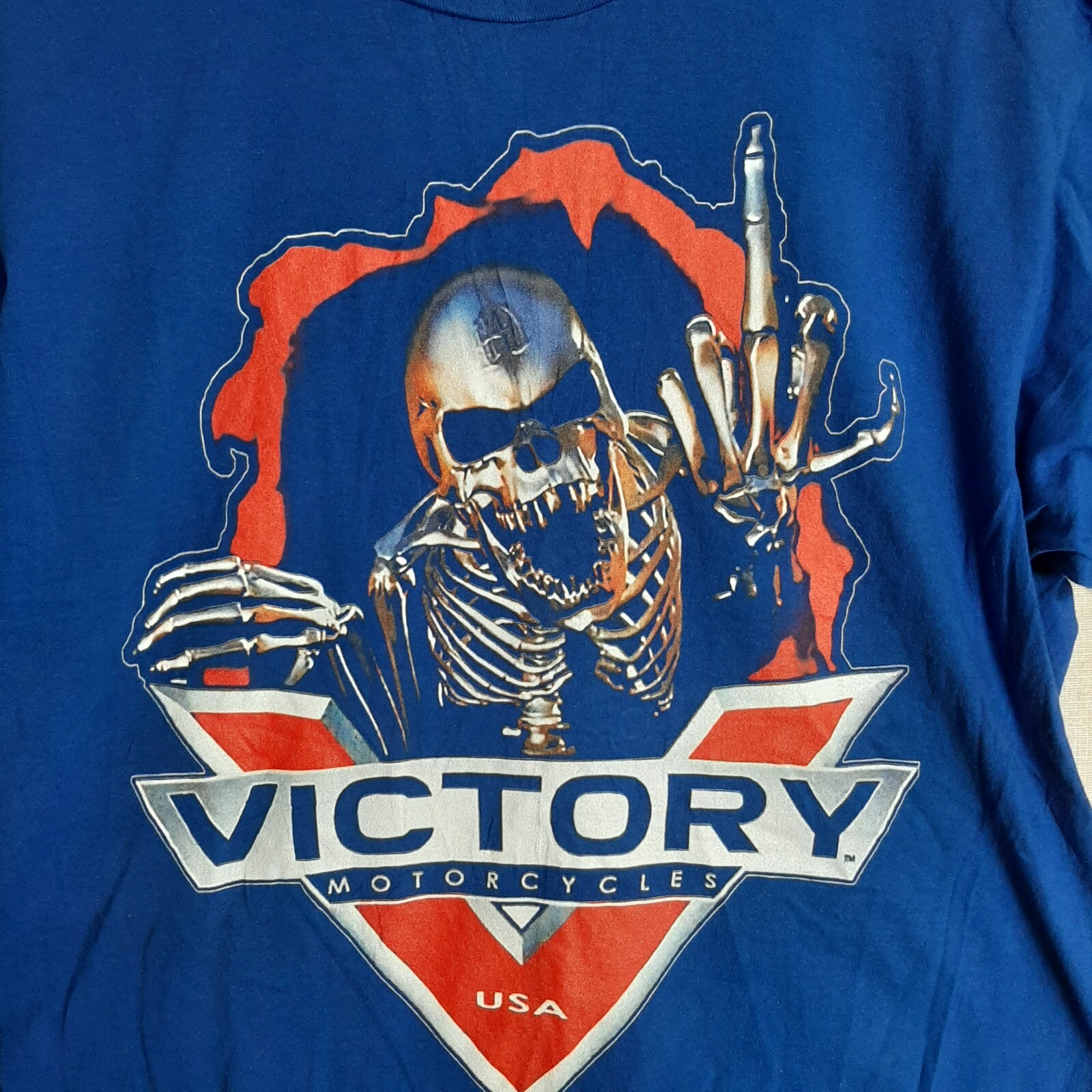 Victory American Motorcycle Blue Skeleton Graphic Tee t-shrt Large - 0167 gallery