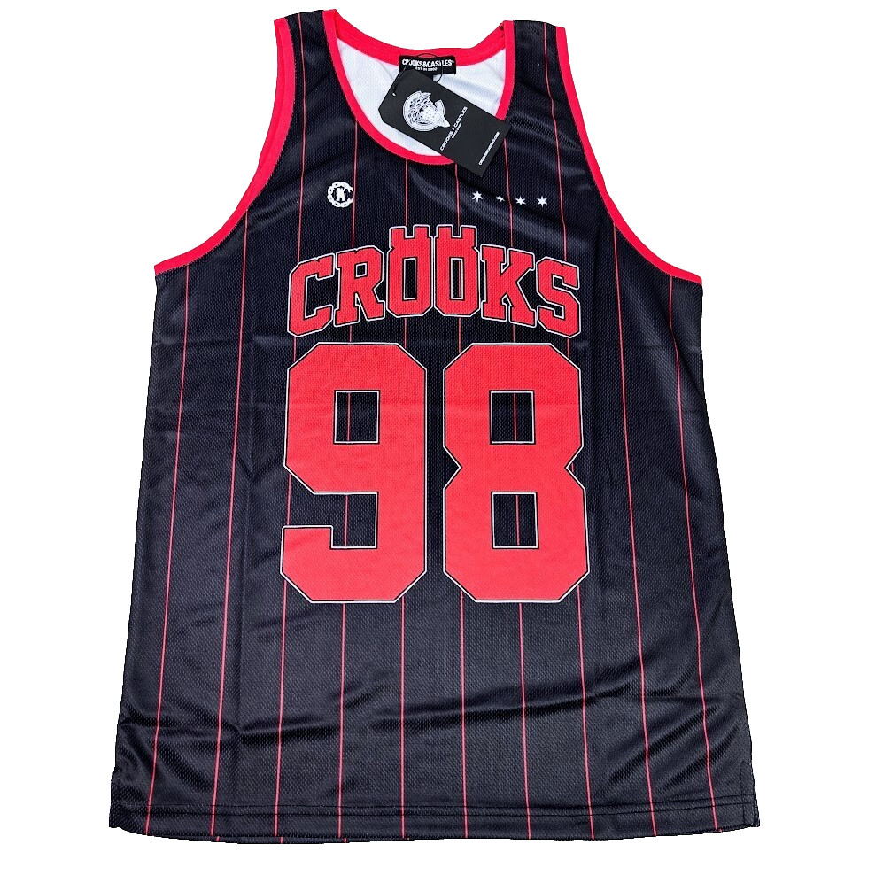 Crooks & Castles M Men's Jersey Red Black Stripes Basketball Mesh Tank Top New gallery