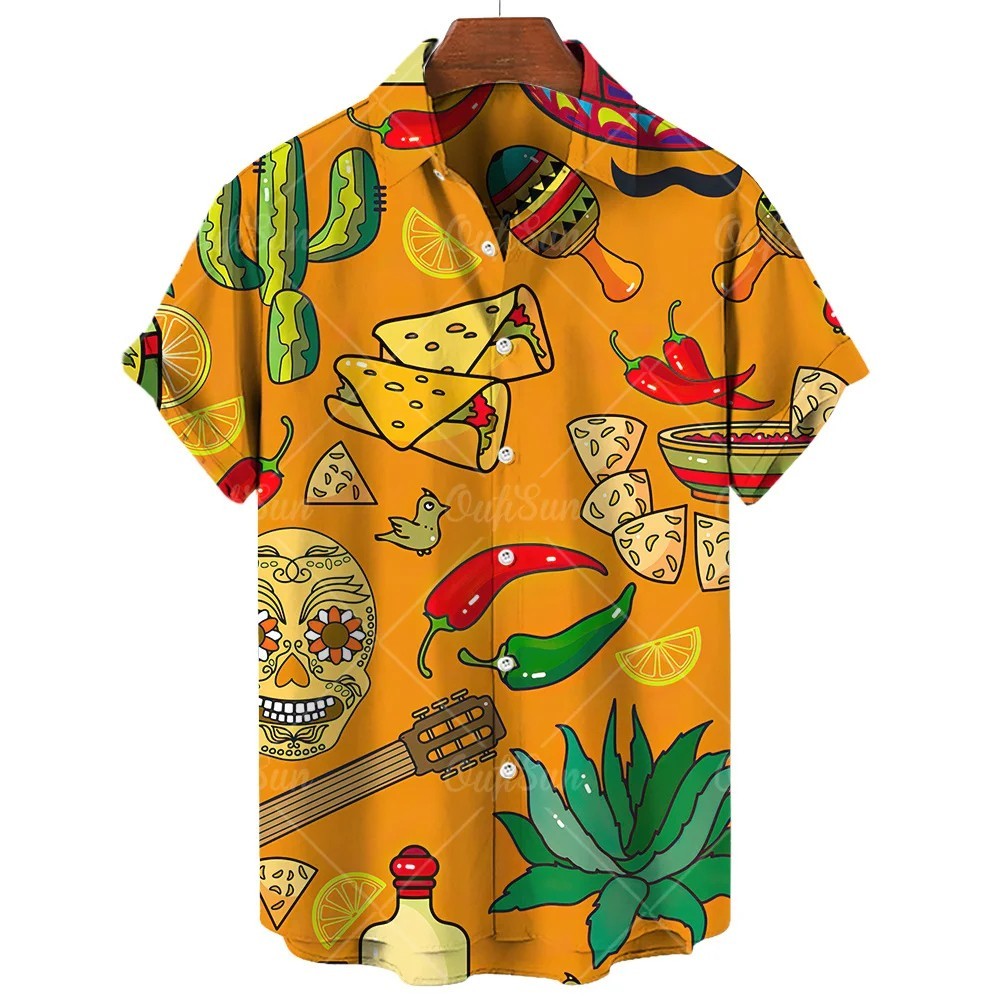 Mens Button Down Piñata Taco Mexican Hawaiian Top Novelty Fiesta Party Shirt