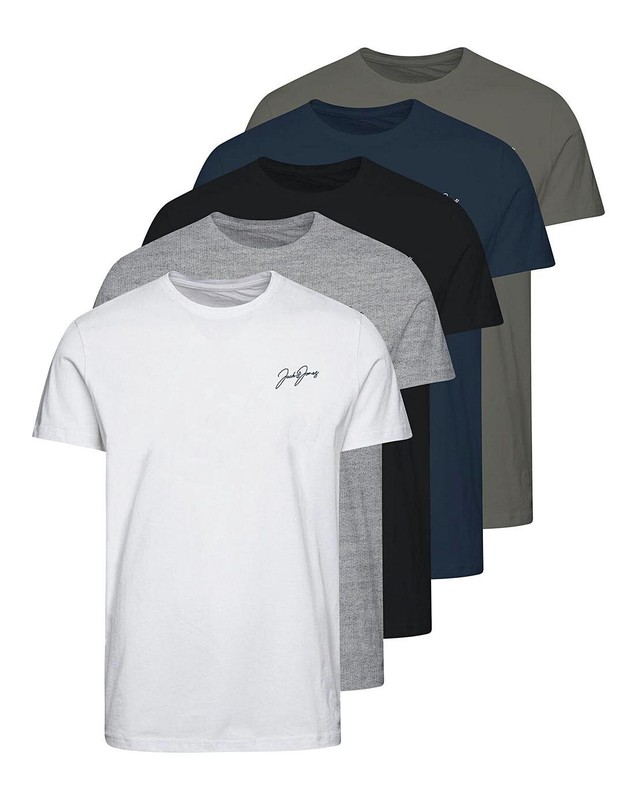 JACK & JONES Mens 5-pack of Connor Crew Neck Cotton Tshirts SIZE XS BRAND NEW
