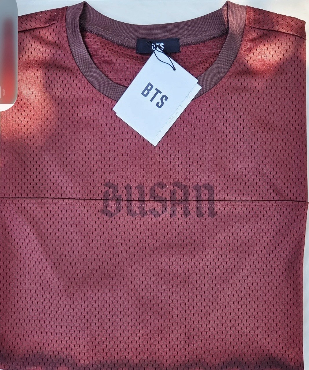 BTS Red Polyester Mesh Logo Crew Neck Short Sleeve T-Shirt Men’s L