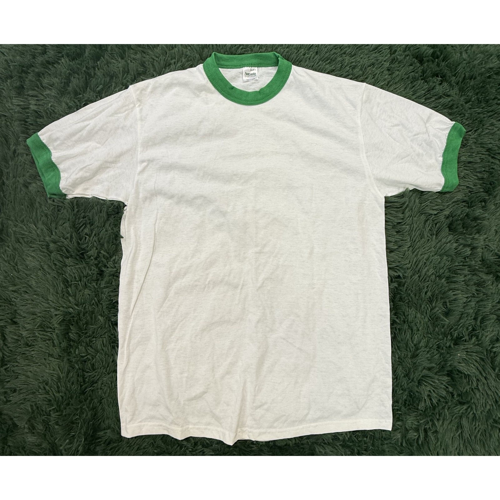Vintage Augusta Sportswear Men's Adult L White Green Ringer T-Shirt Made in USA gallery