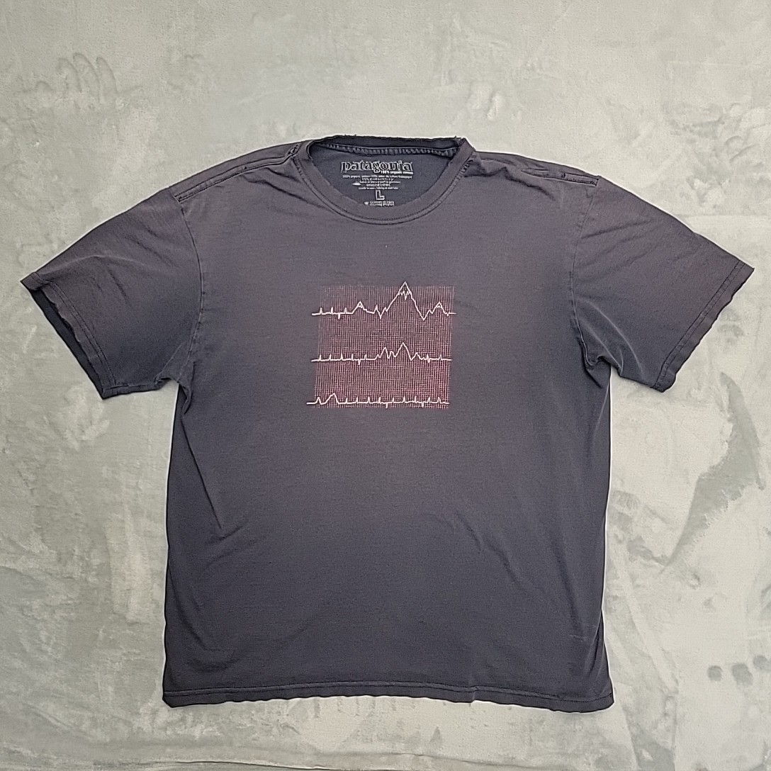 Patagonia Shirt Mens Large Blue Grunge Retro Nature Made in USA Organic Cotton gallery