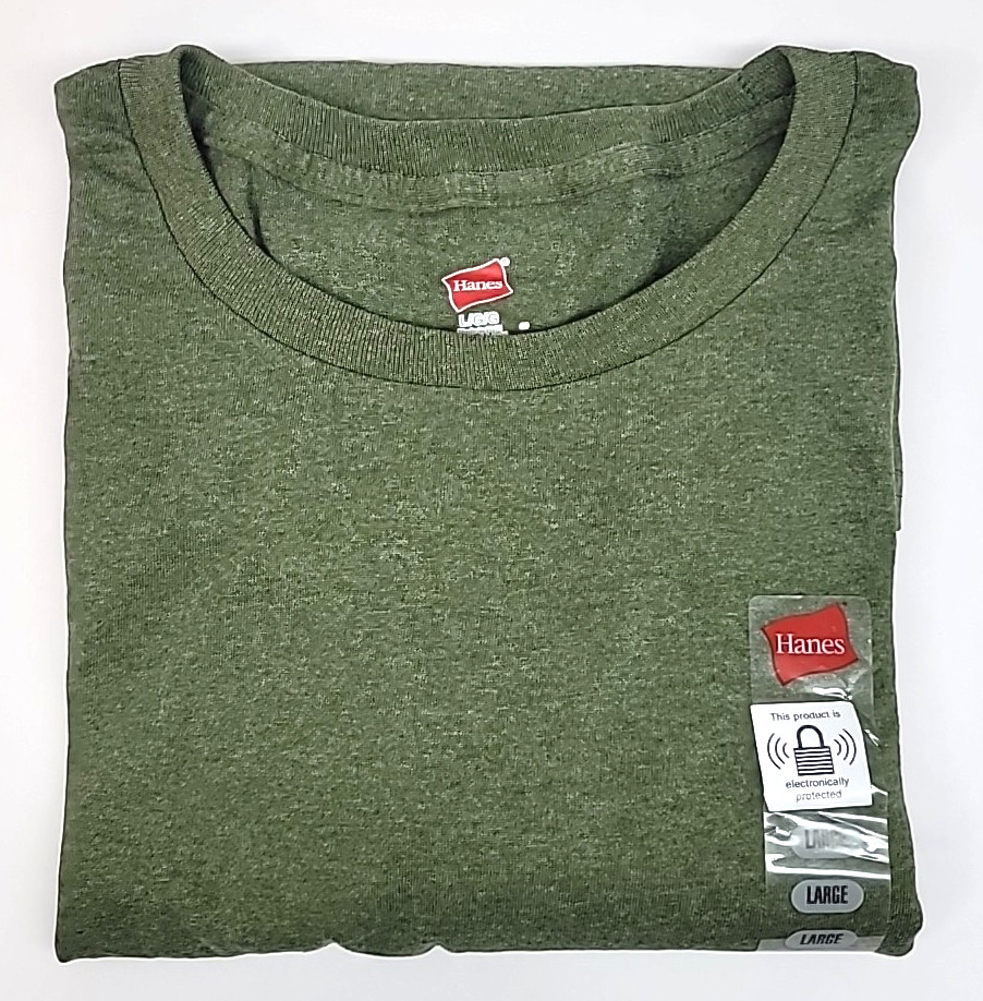 Hanes Men’s Size Large Heather Olive Green Crew Neck T-Shirt Cotton Blend