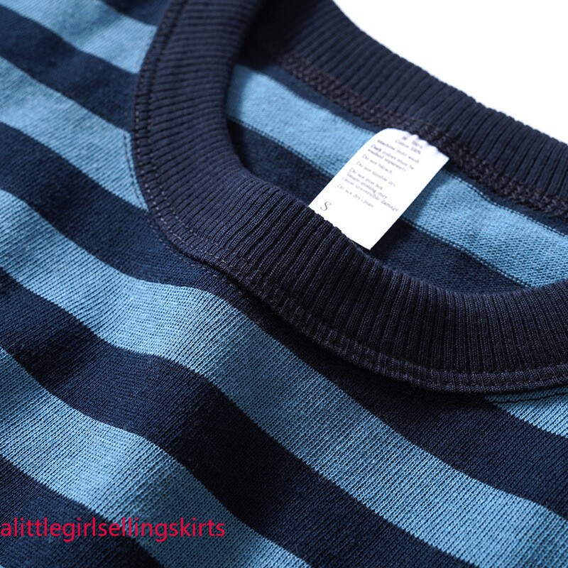 Cotton Striped Round-Neck Pullover Short-Sleeved T-Shirt Men Women Tops Blouse gallery