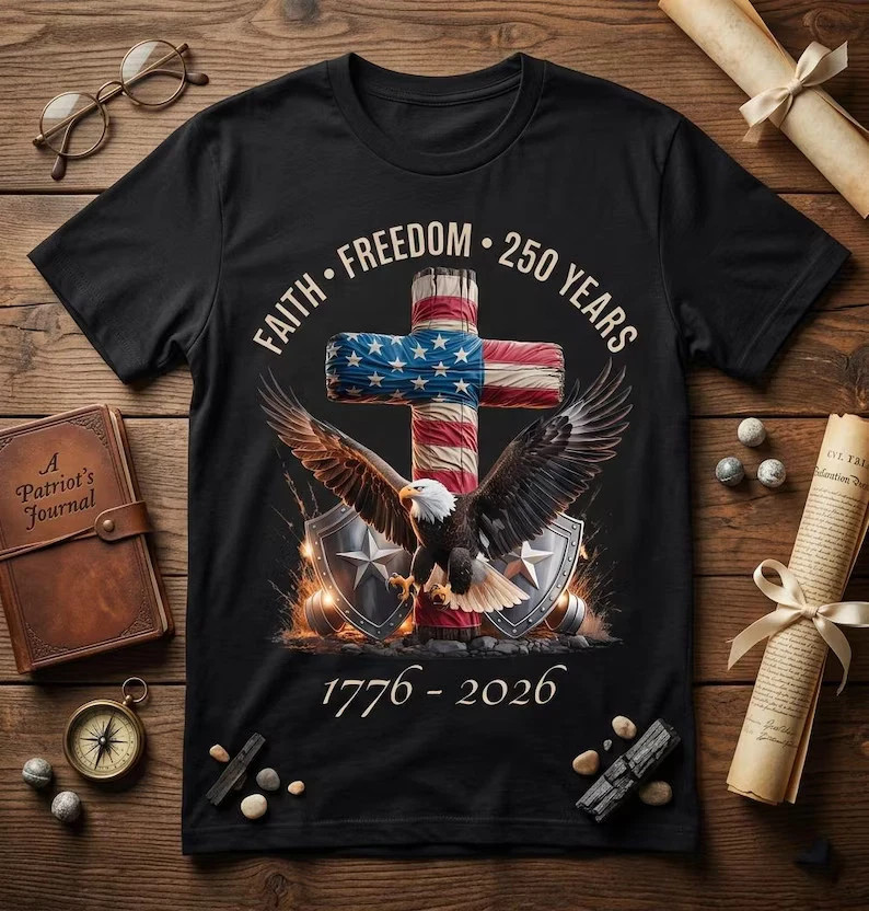 Faith Freedom 250 Years 1776-2026 Patriotic Eagle Cross Christian T-Shirt gallery