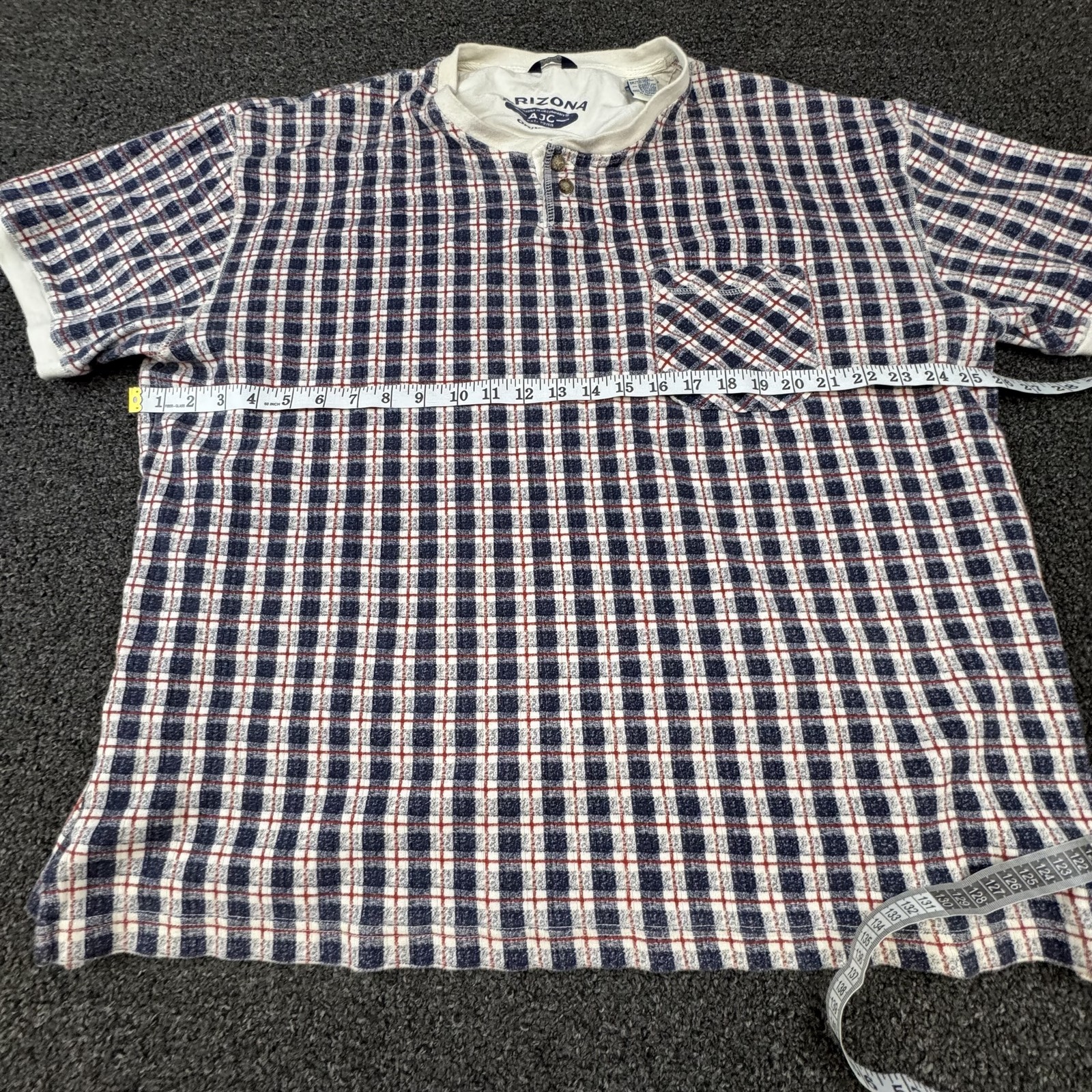 AriZona Shirt Mens XL Blue Short Sleeve Henley Check Pocket Button Logo Tee gallery
