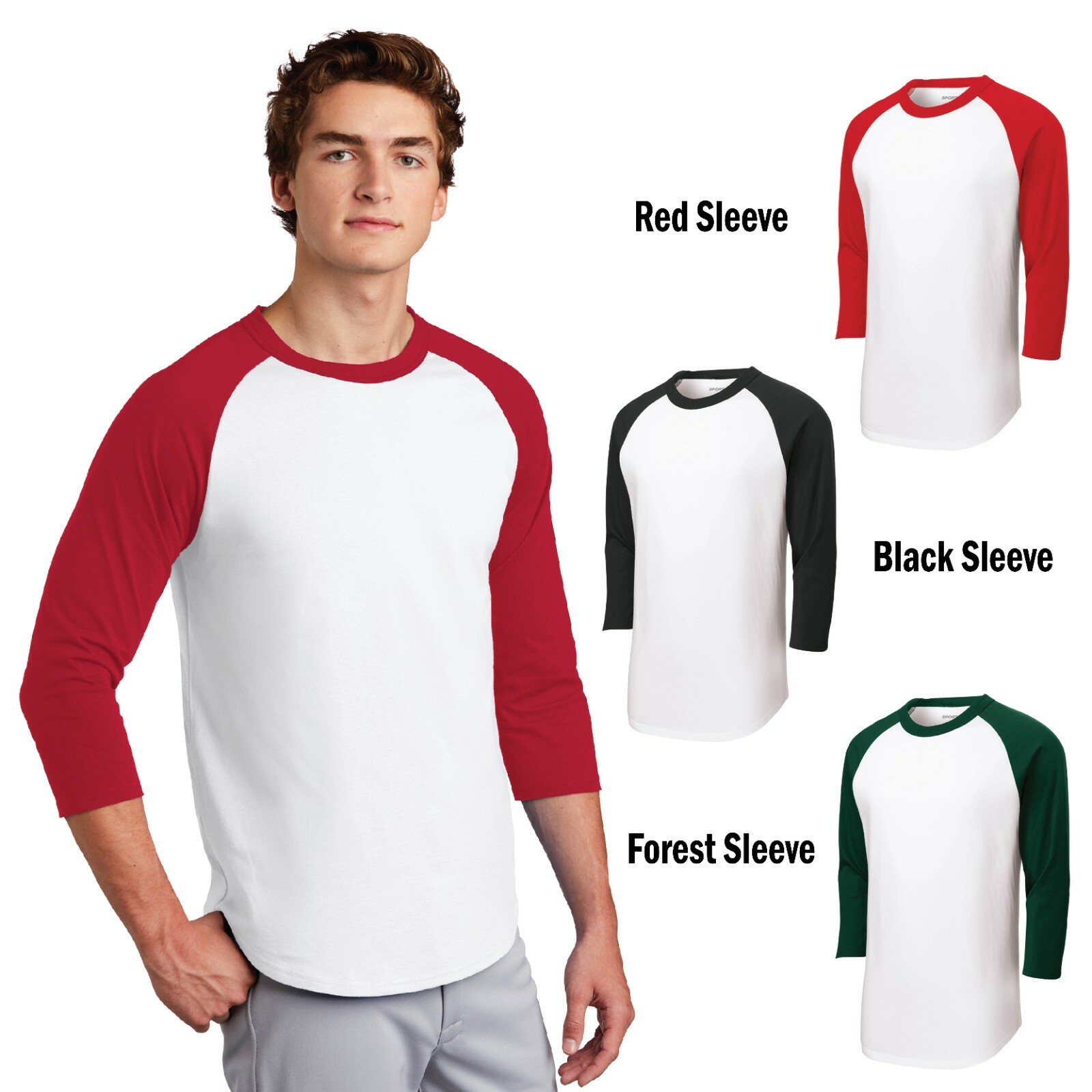 Sport-Tek Mens Colorblock 3/4 Raglan Sleeve T-Shirt Cotton Sports Jersey T200 gallery