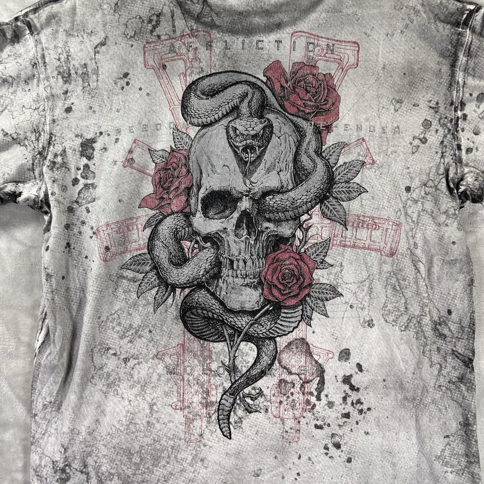 Affliction T-Shirt men's Large Graphic Tee Skull Roses Y2K Crew Neck Tattoo Art gallery