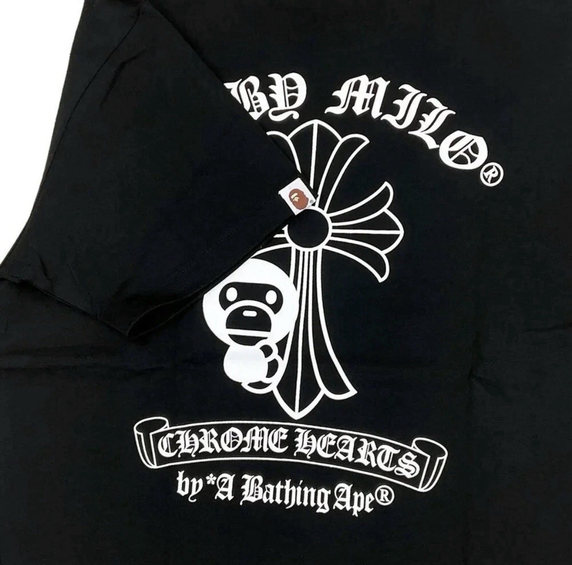 A Bathing Ape x Chrome Hearts Logo Graphic Crew Neck Tee Black Men's Medium gallery