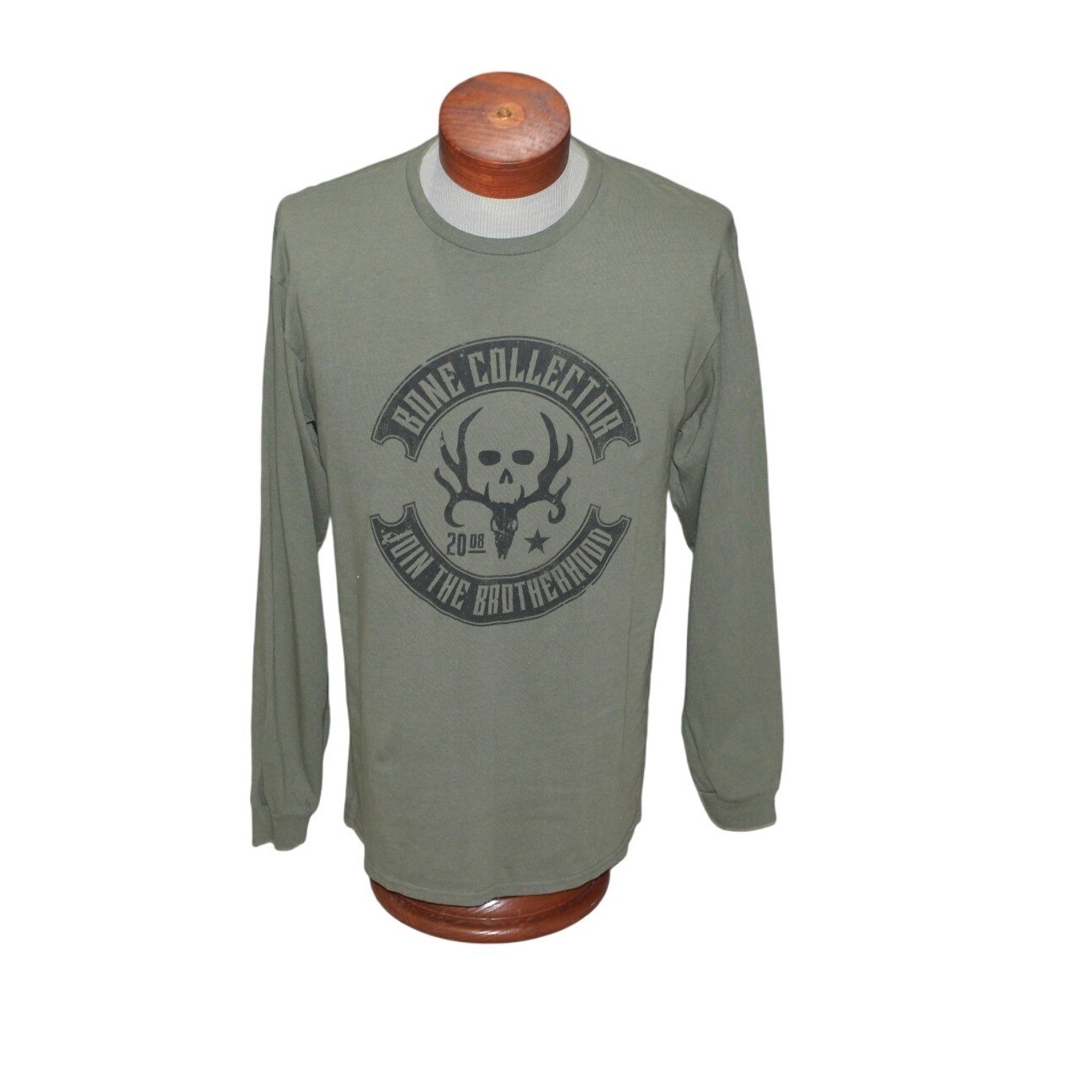 Bone Collector Long Sleeve Graphic T-Shirt | Olive Green | Skull Logo | Size L gallery