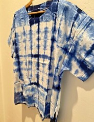 Unisex Handcrafted Indigo Vertical Design Tie Dye Round-Neck Casual Soft T-shirt