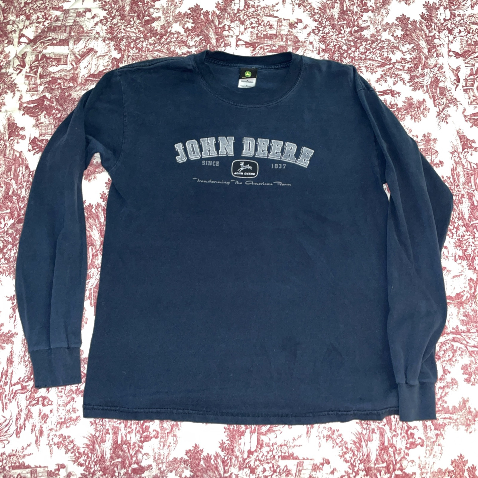 John Deere T Shirt Navy, Long Ribbed Cuff Sleeves Sz M 100% Cotton PreShrunk gallery