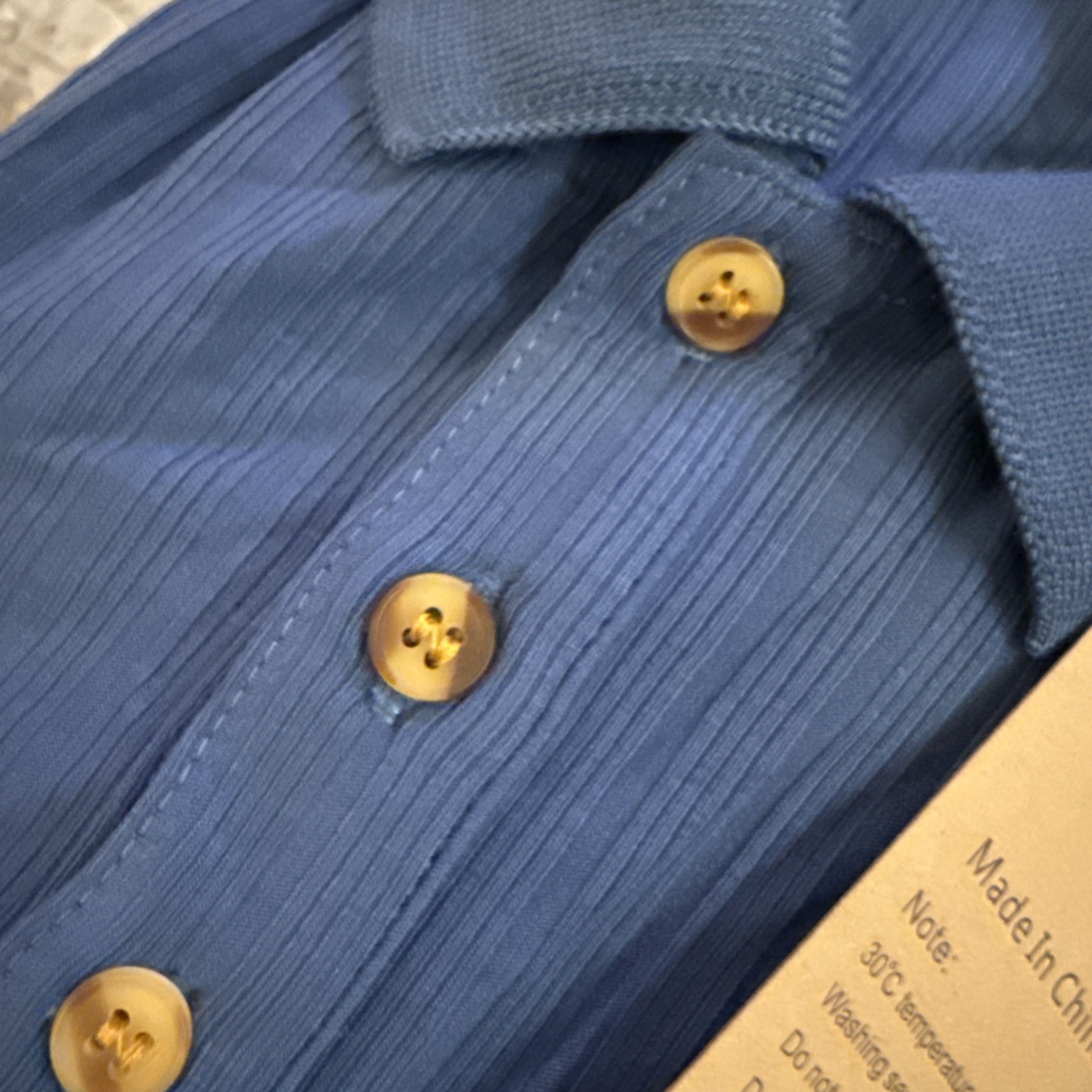 NITAGUT Mens Blue Casual Short Sleeve Collared Ribbed Knit POLO Shirt Sz L gallery