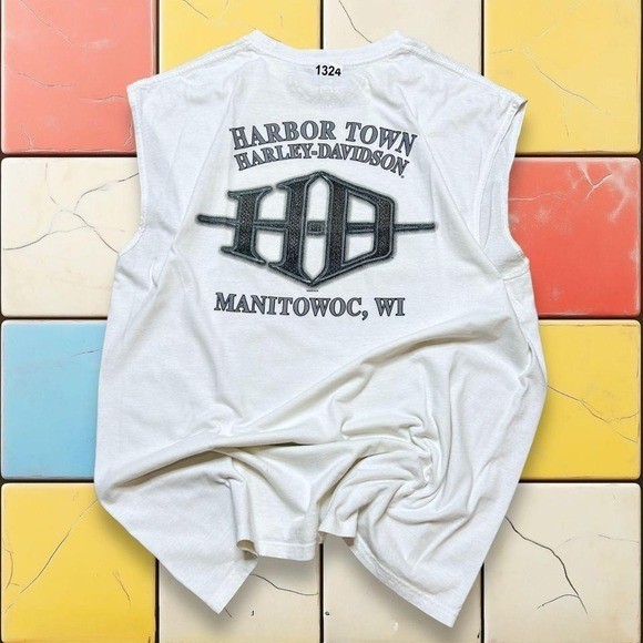 VTG Y2K Skull Harley Davidson Shirt Biker Motorcycle White Grunge Tank Top SZ XL