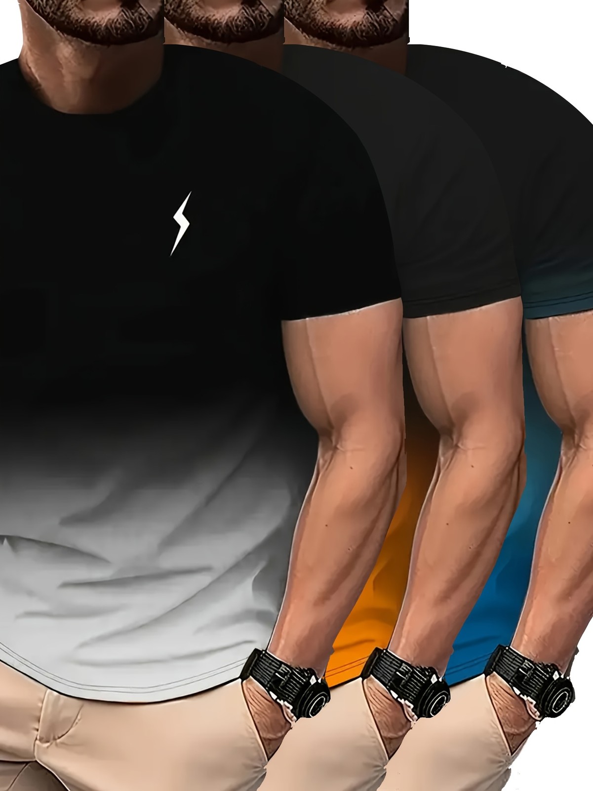 Set of 3 Men'S Sports T-Shirts, Featuring a Cool Gradient 3D Print, Quick-Dry Sh gallery
