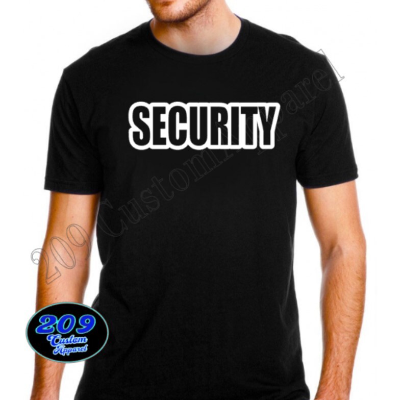 Security T-Shirt Black Tee Staff Event Uniform Bouncer 100% Cotton WHITE OUTLINE gallery