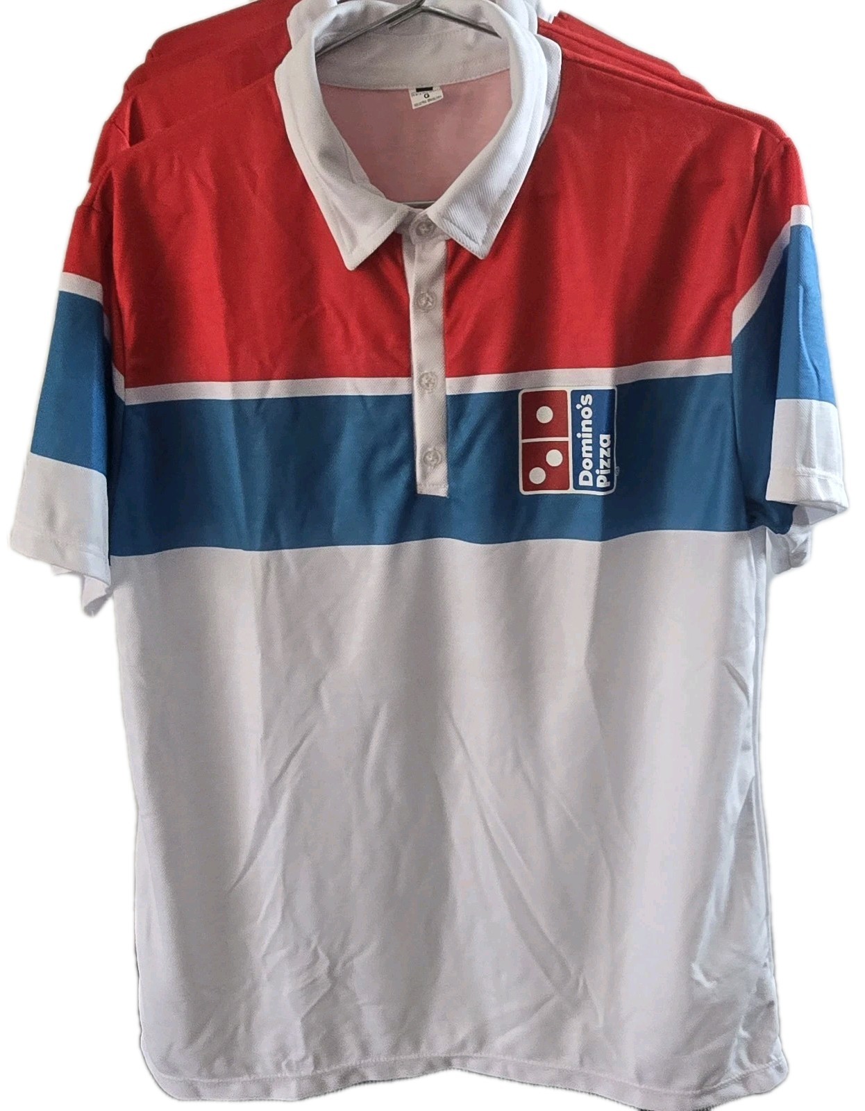 Domino's Pizza Employee Red White Blue Work Shirt Size G (Large) & Hat gallery