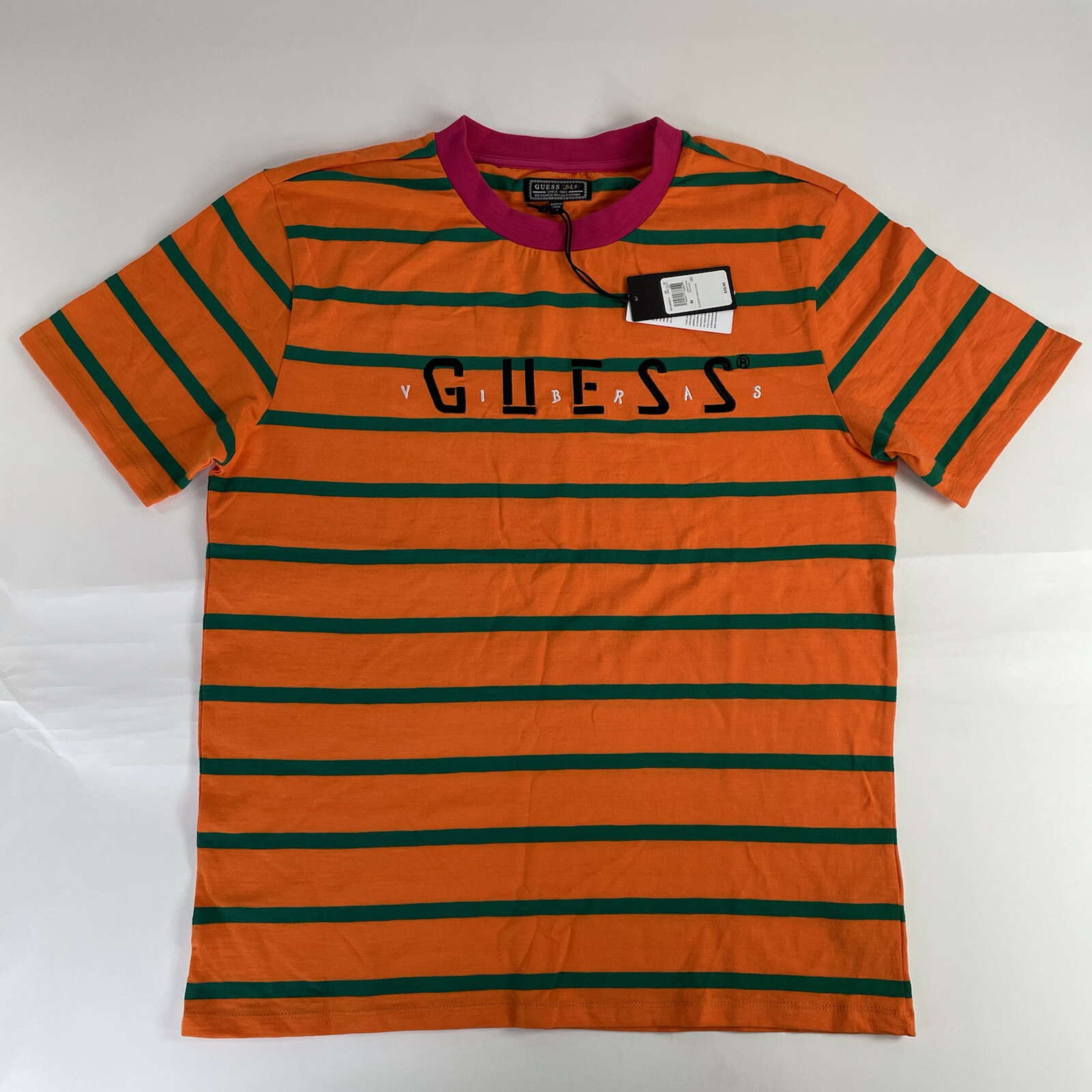 Guess J Balvin Shirt M & Large Orange Men Vibras Los Angeles Striped Tee New #67
