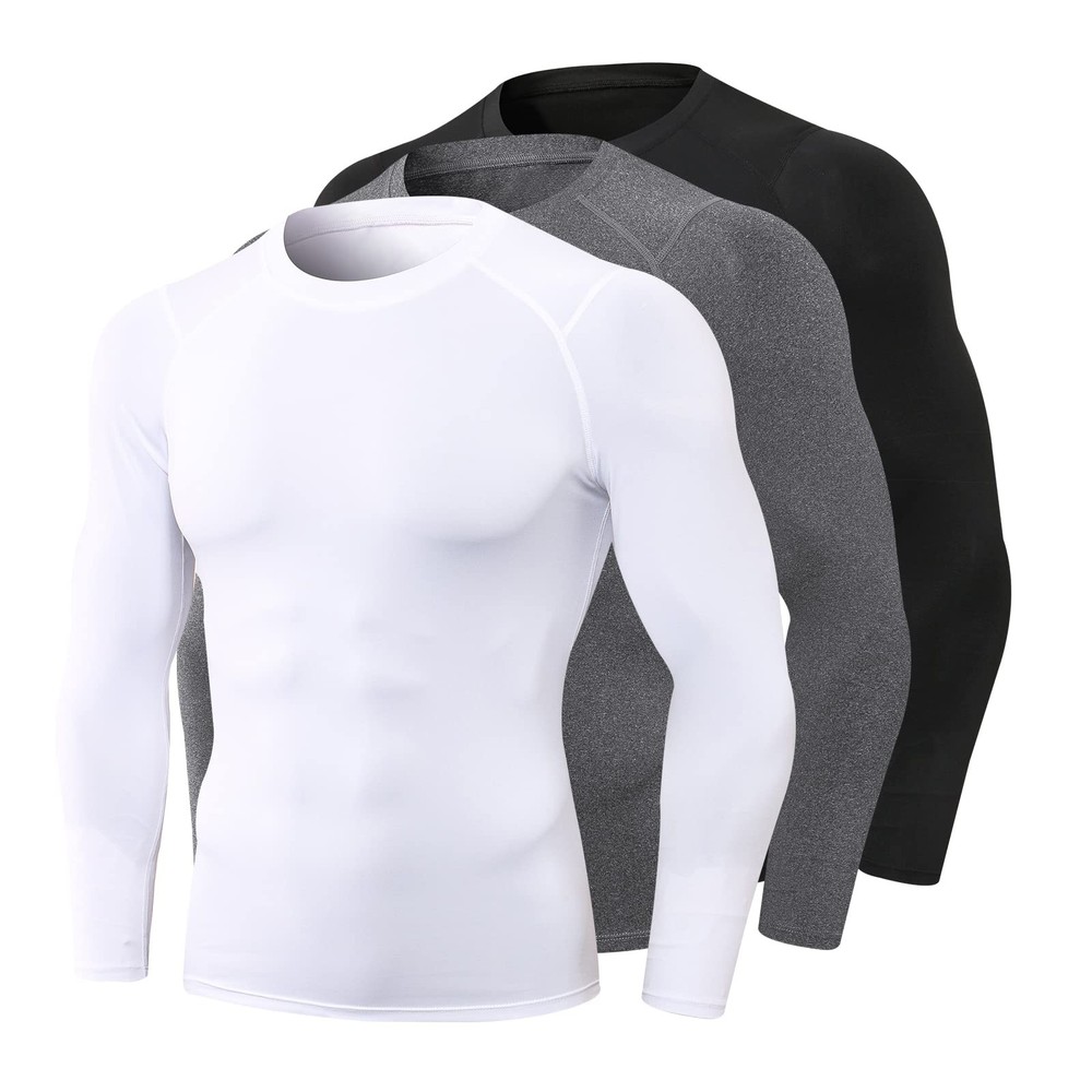 3 Pack Compression Shirts Men Long Sleeve Athletic Workout Base Layer Quick D…