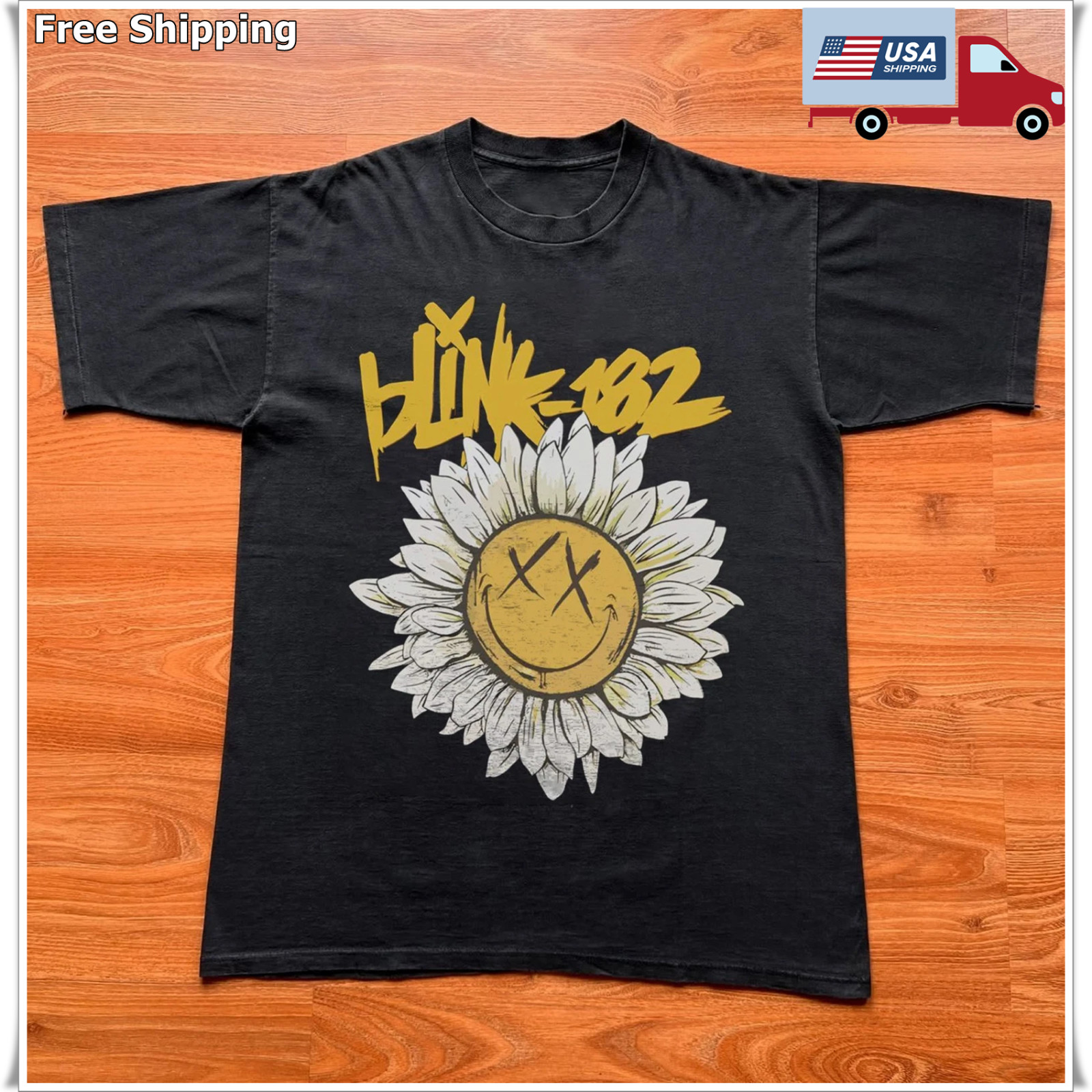 Blink-182 Daisy Flower Graphic T-shirt, Unisex Black T-shirt, Size S-5XL