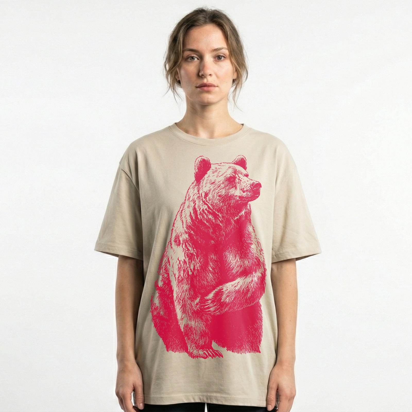 Red Grizzly Bear Silhouette Wildlife Nature T-Shirt Forest Animal Graphic Tee gallery