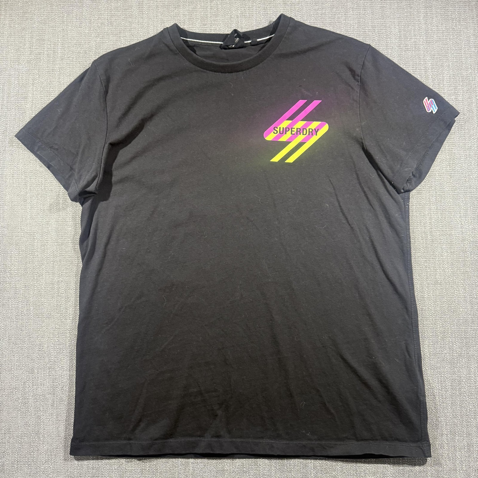 Superdry Shirt Mens Large Black Neon Stripe Logo Graphic Tee Back Print gallery