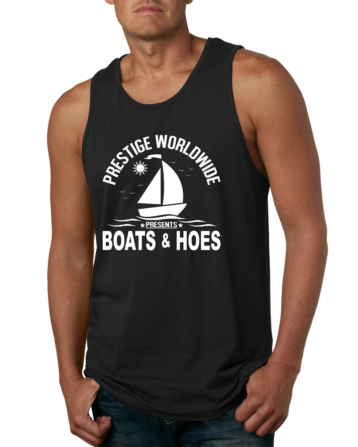 Prestige Worldwide Funny Boats and Hoes Pop Culture Men Graphic Tank Top gallery
