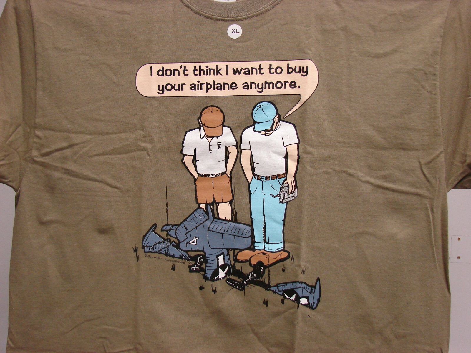R/C Radio Control Airplane Crash T-shirt -- Lawn Dart -- Khaki Brown color gallery
