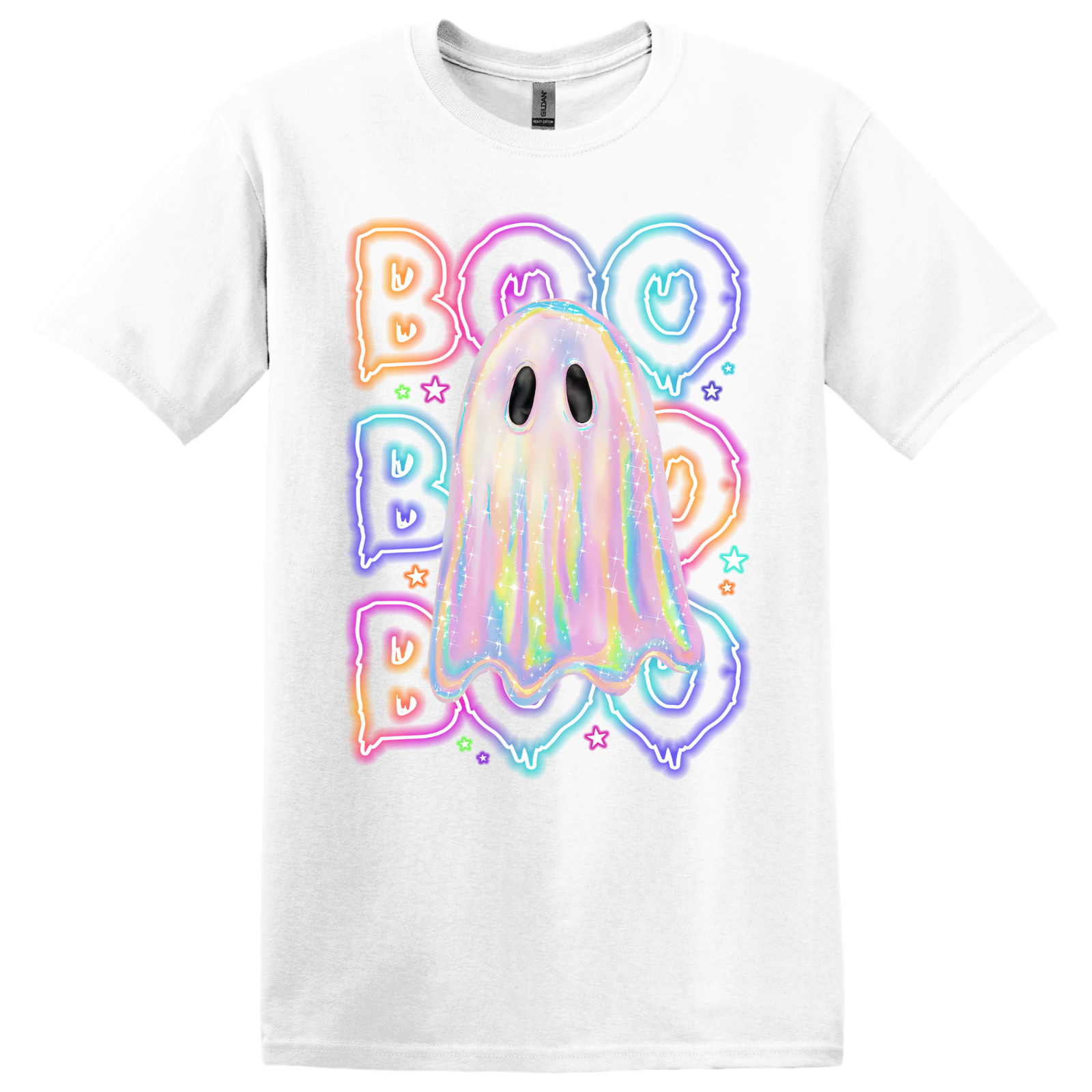 Halloween T-Shirt Neon "Boo" With Ghost - Choose Your Color & Size gallery