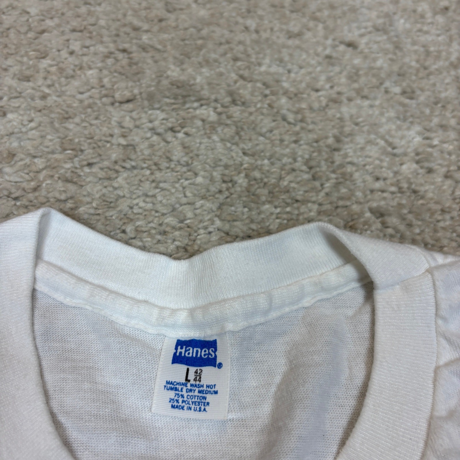 Vintage 70s Hanes Blank Poly Cotton Single Stitch T Shirt Men's Large gallery