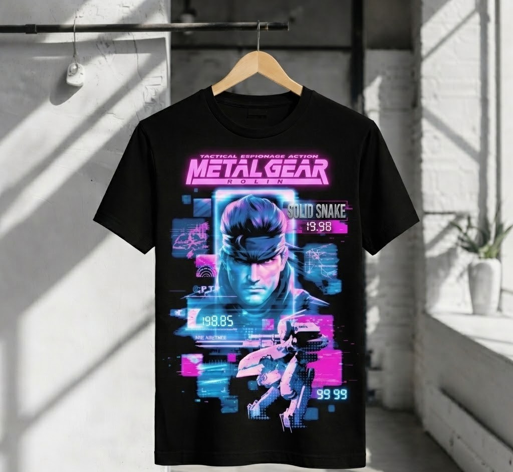 Metal Gear Solid Snake Neon Retro Graphic T-Shirt Tactical Unisex Gamer Tee gallery