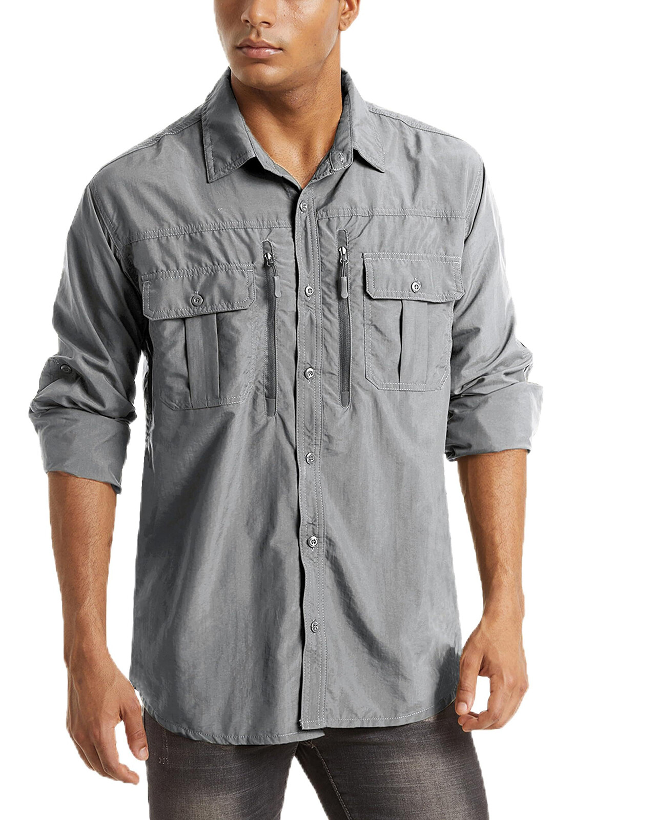 Men's UPF 50+ Fishing Sun Shirts Long Sleeve Safari Hiking Work Travel T-Shirts gallery