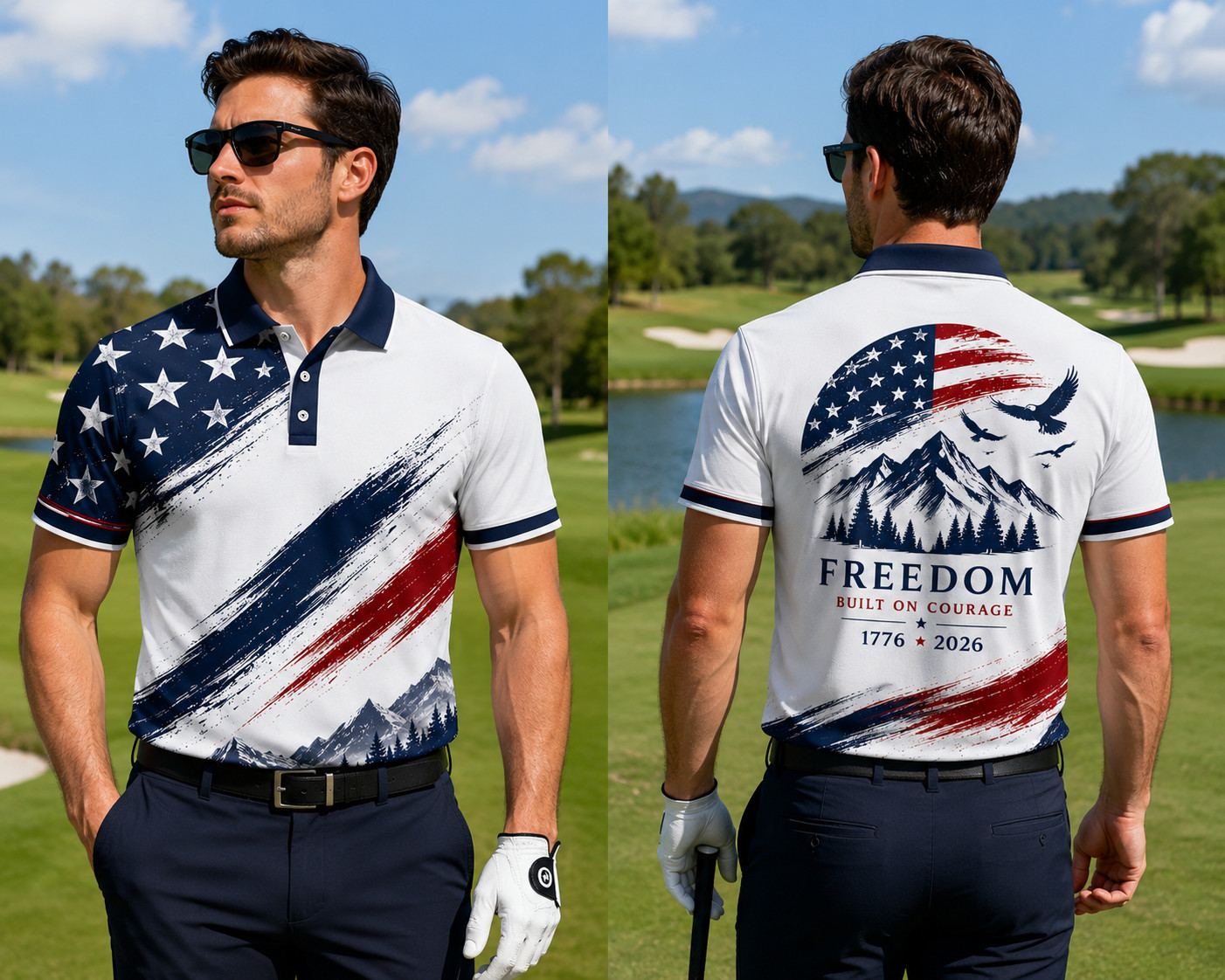 Patriotic Freedom Polo Shirt Mountain Eagle Golf Performance Casual Men (S-5XL) gallery