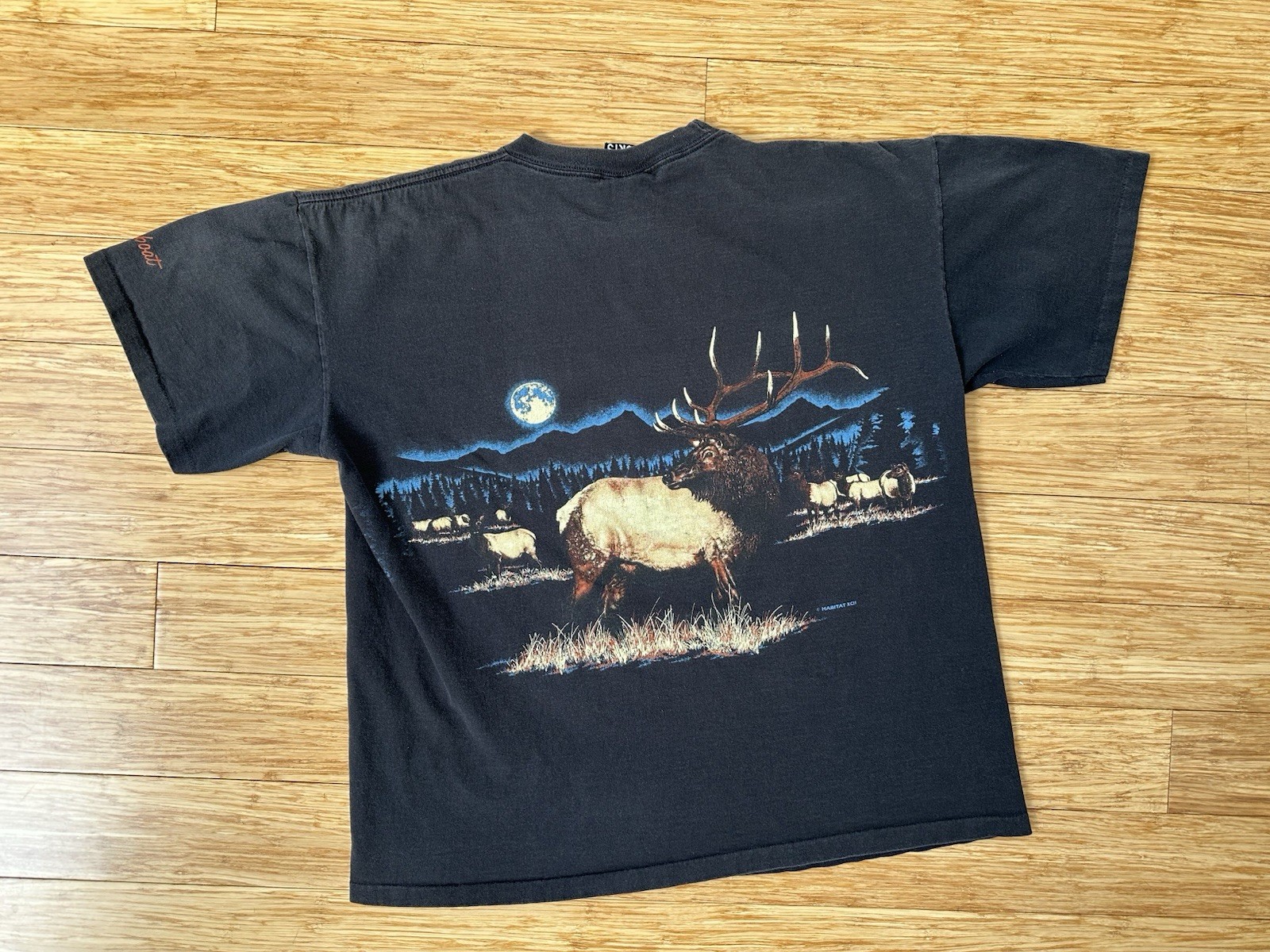 Vintage 90s Habitat Deer Graphic Nature Tee Shirt Men's XL USA Made Double Sided gallery