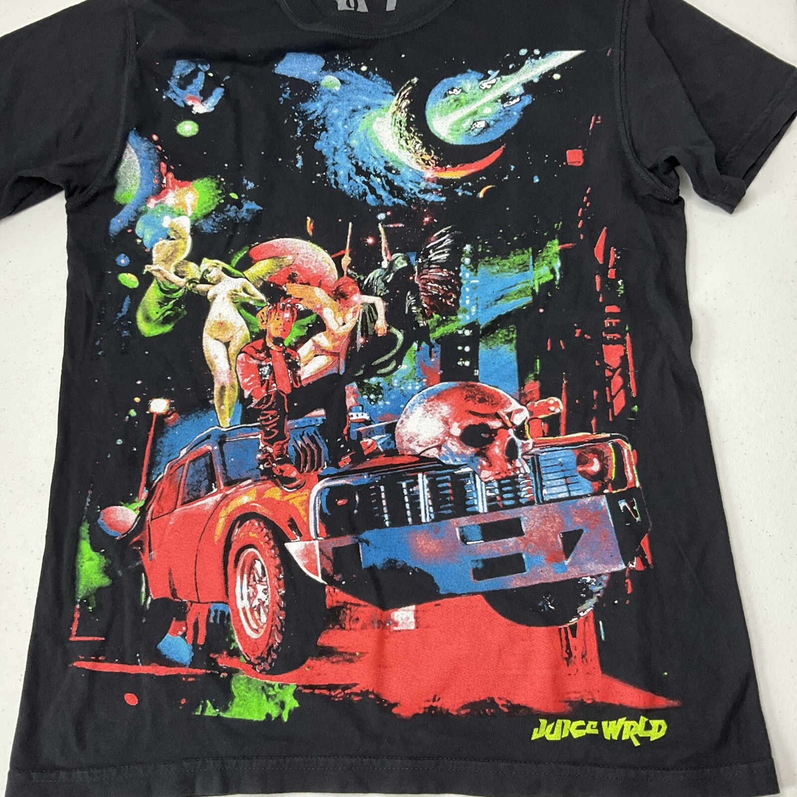 Juice Wrld x Vlone Shirt Men S Cosmic Racer Galaxy Print Double Sided Crewneck gallery