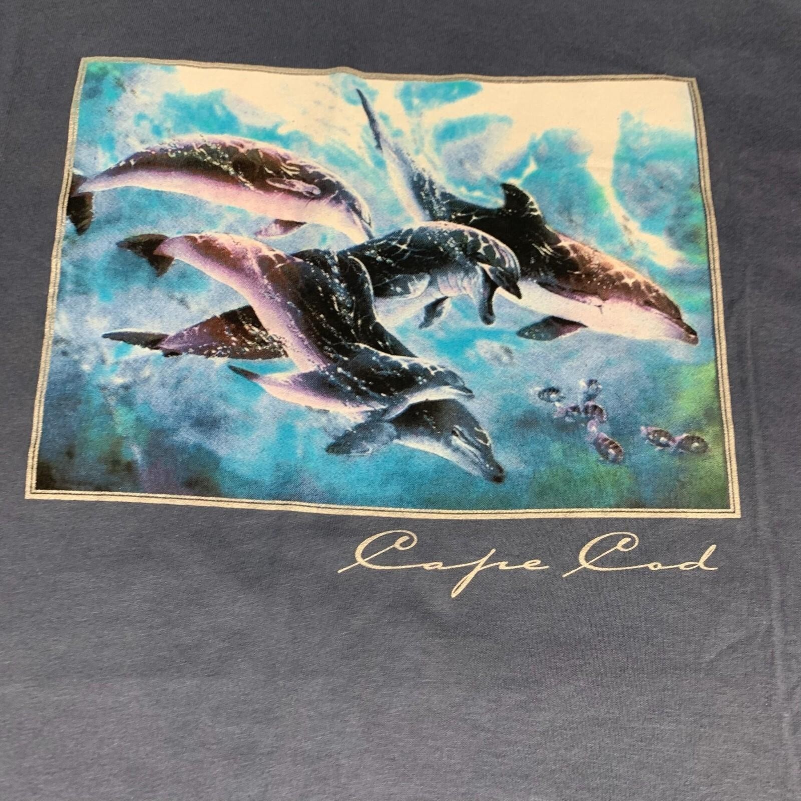 VTG Anvil T Shirt Mens Extra Large XL Blue Single Stitch Cape Cod Dolphins New gallery